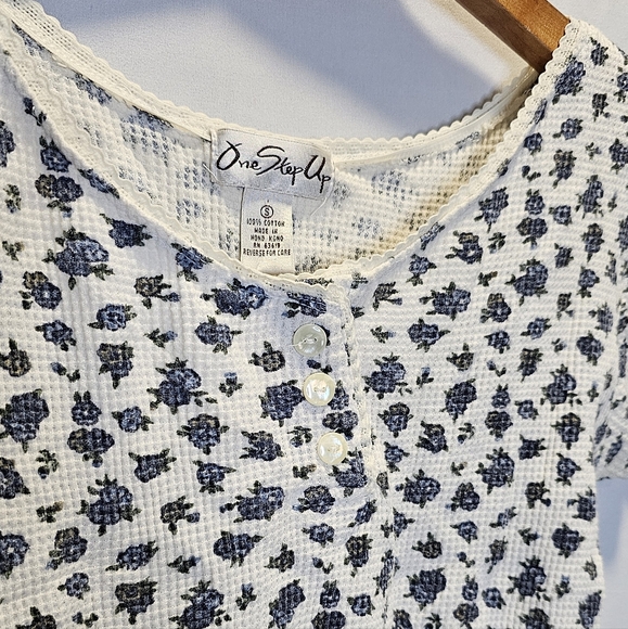 One Step Up 90s Vintage Waffle Knit Floral  Body Suit - Picture 8 of 10